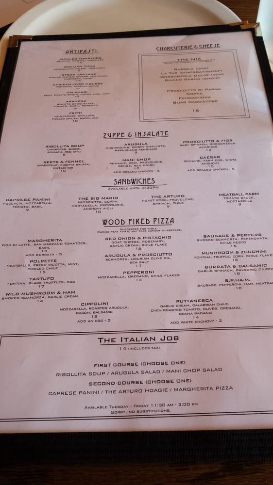 Menu at Mani Osteria and Bar, Ann Arbor