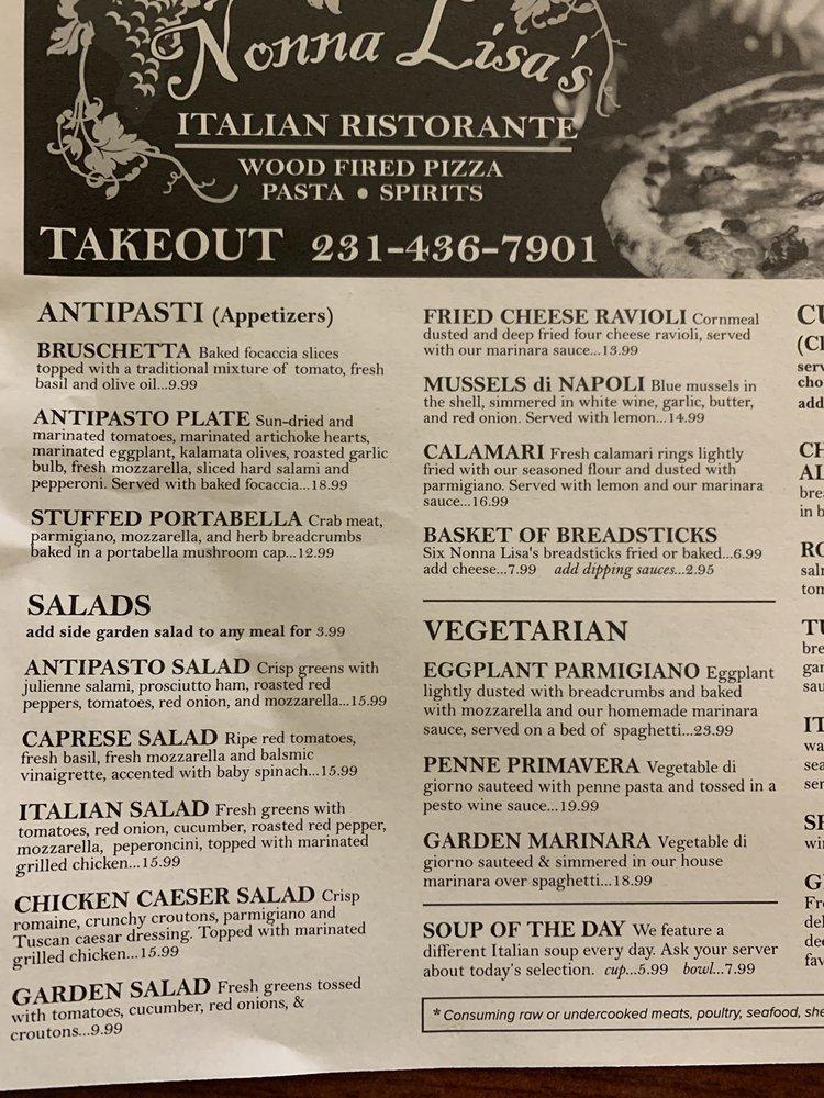 Menu at Nonna Lisa's Italian Restaurant, Mackinaw City