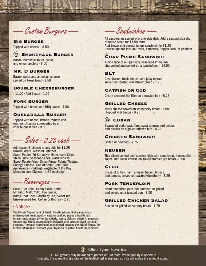 Menu At Olde Tyme Steakhaus Steakhouse, Olney