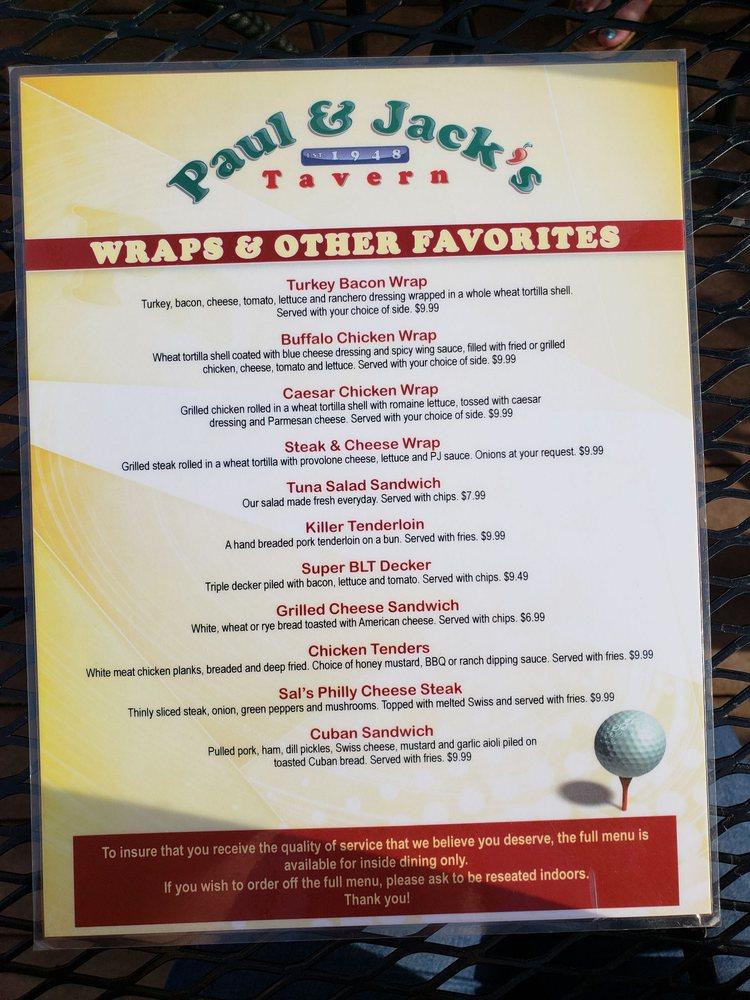 Menu at Paul & Jack's Tavern pub & bar, North Kansas City