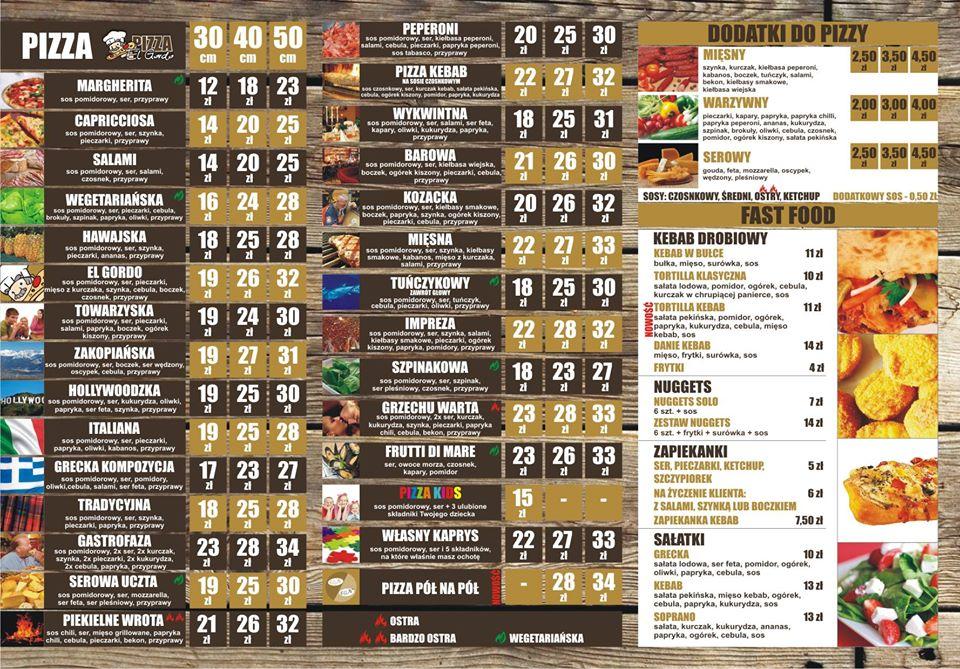 Menu at Pizzeria El Gordo, Bochnia
