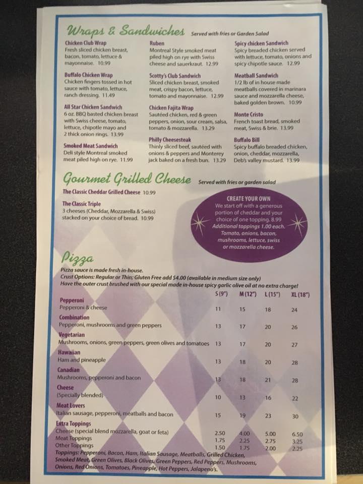 Menu at Scotty's Corner Diner restaurant, Ottawa