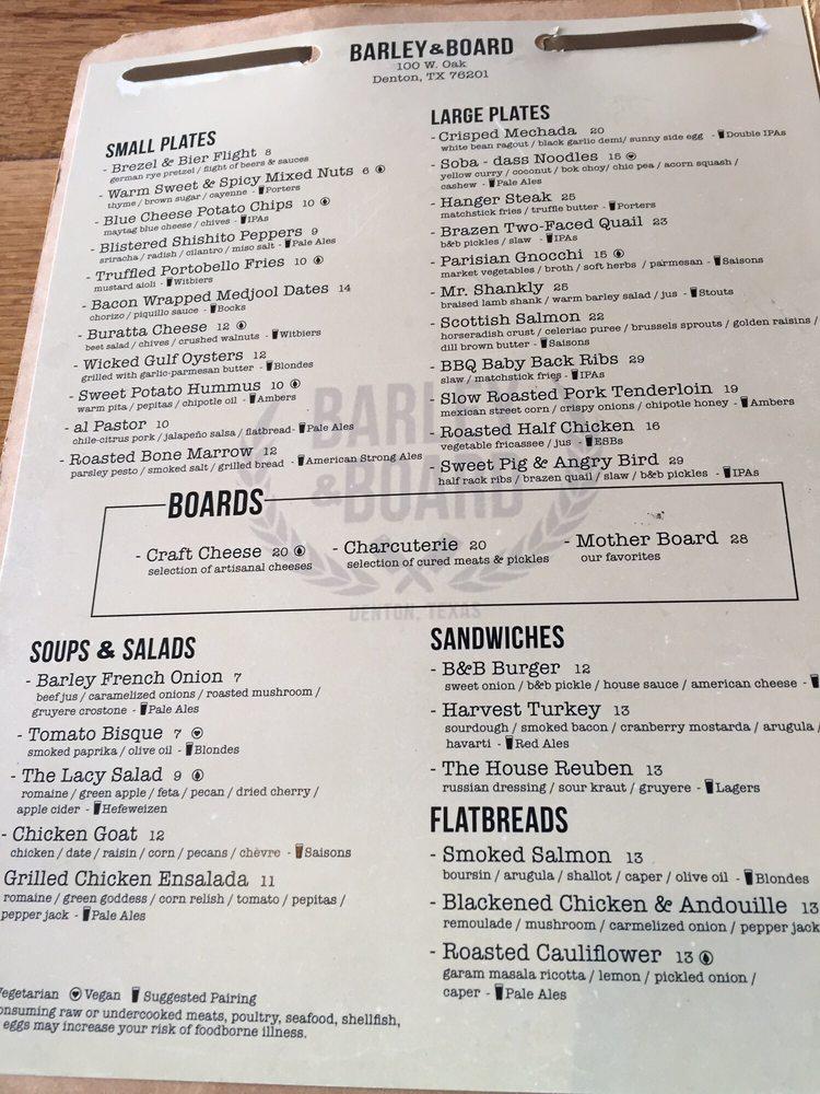 Menu at Barley & Board, Denton