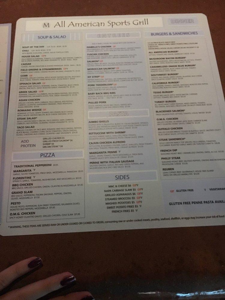 Menu at All American Sports Grill pub & bar, Fountain Hills