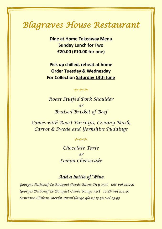 Menu At Blagraves House Restaurant, Barnard Castle