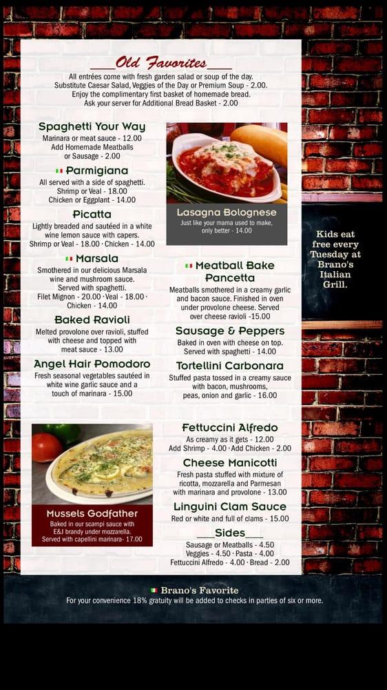 Menu at Branos Italian Grill pizzeria, Cocoa Beach