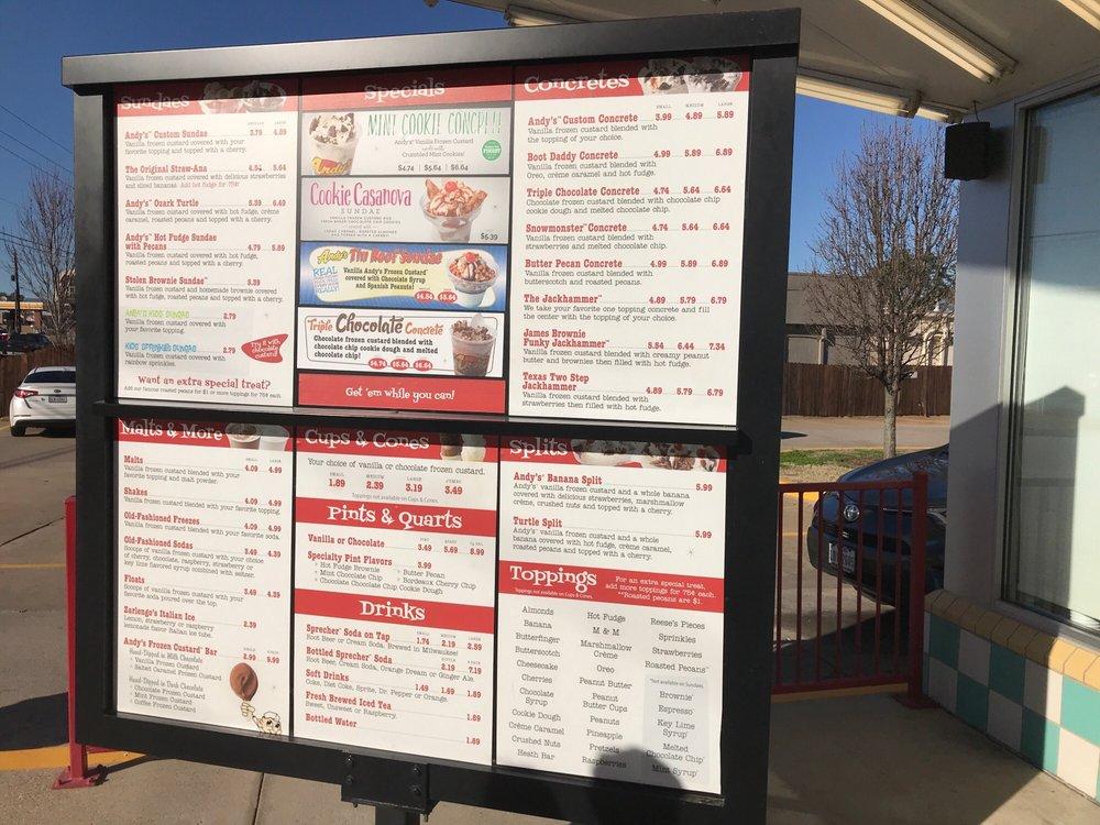 Menu at Andy's Frozen Custard desserts, Tyler, S Broadway Ave