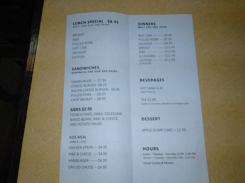 Menu at Brush Creek BBQ and Catfish, Newcastle