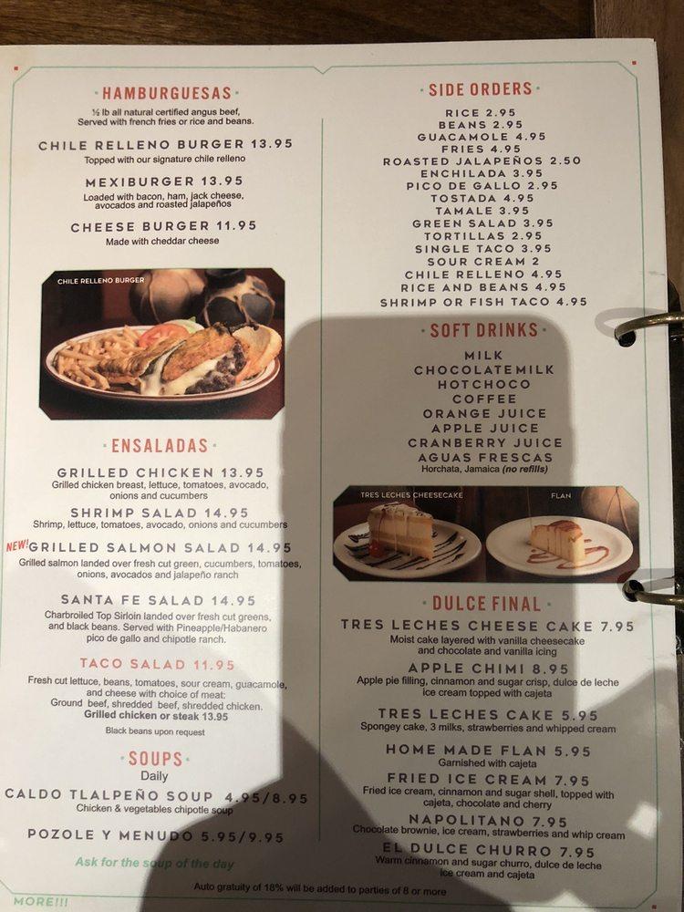 Menu at Chihuahua's Cantina & Grill pub & bar, Reno