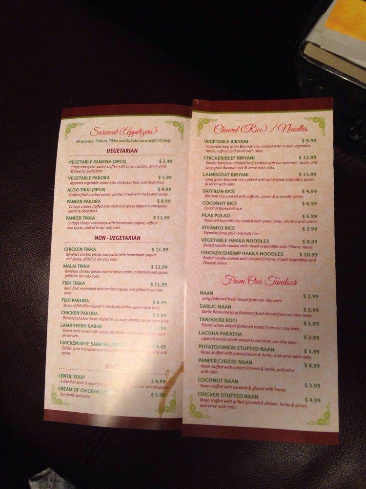 Menu at Curry Corner restaurant, Edmonton