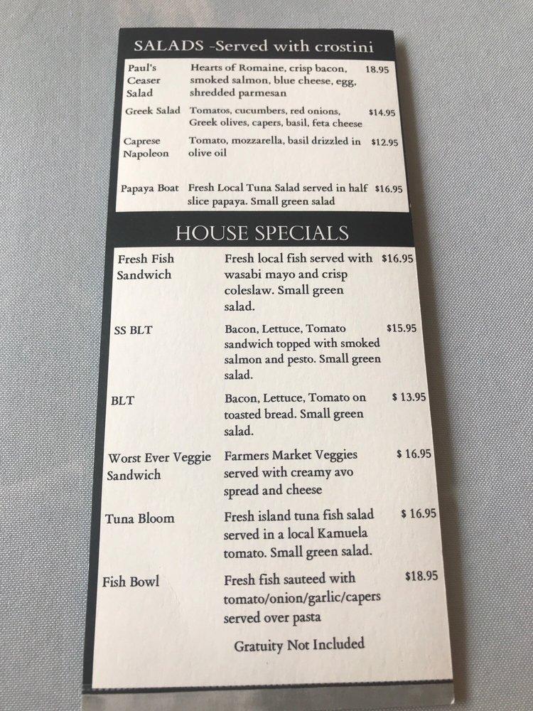 Menu at Paul's Place cafe, Hilo