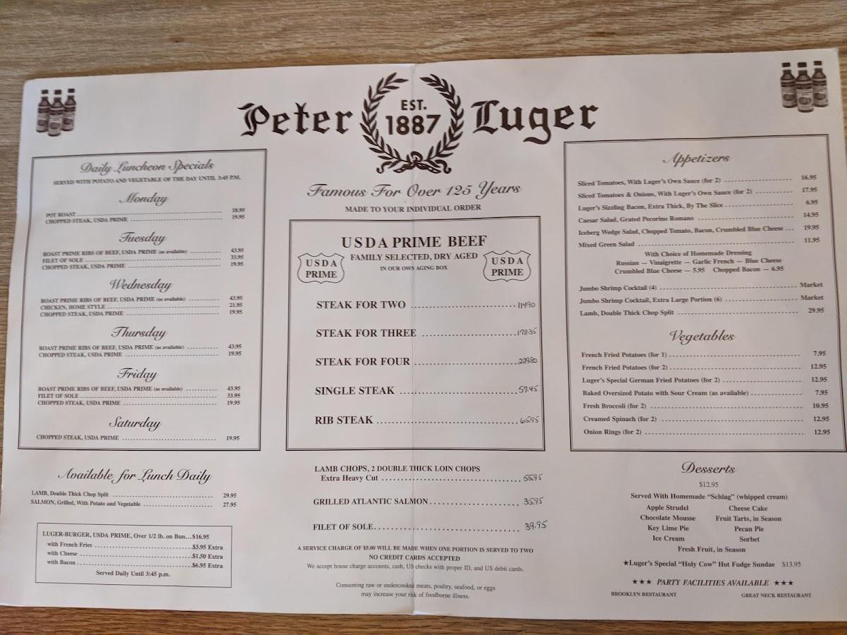 Menu at Peter Luger Steak House steakhouse, New York City, 178 Broadway