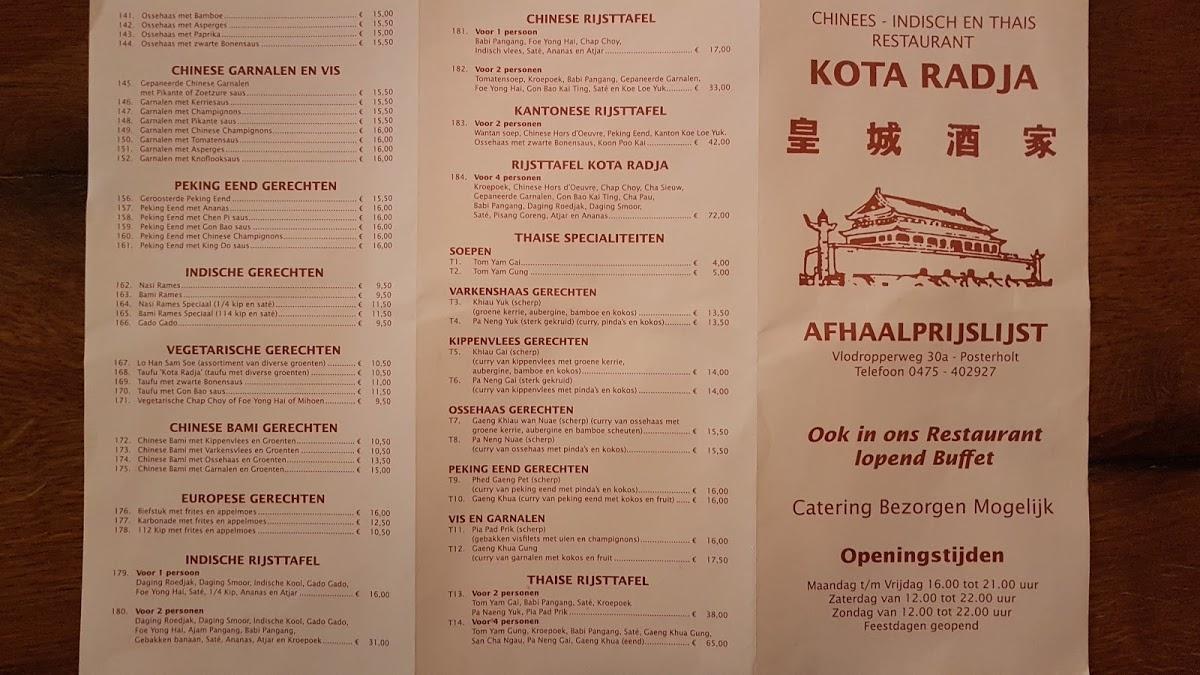 Menu at Kota Radja, Posterholt