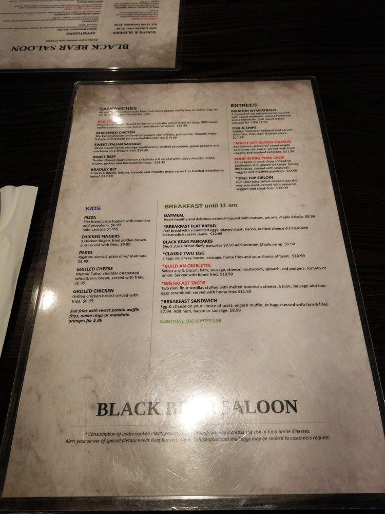 Menu at Black Bear Saloon pub & bar, Windsor Locks