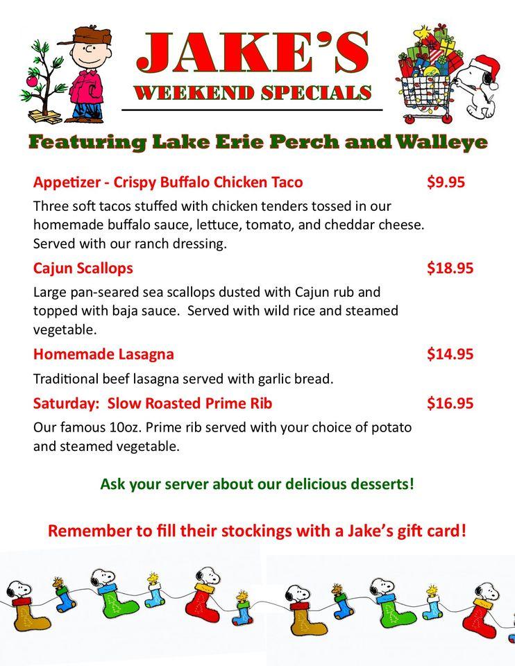 Menu at Jake's On the Lake restaurant, Avon Lake