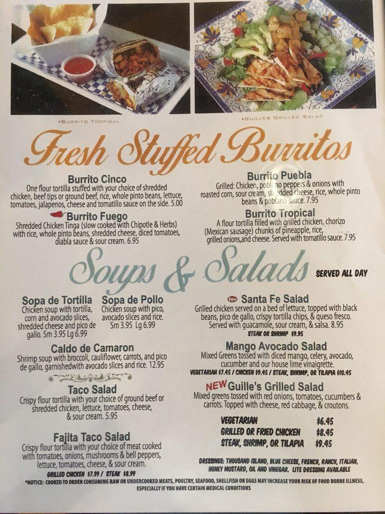 Menu at Puerto Vallarta restaurant, Lake Park