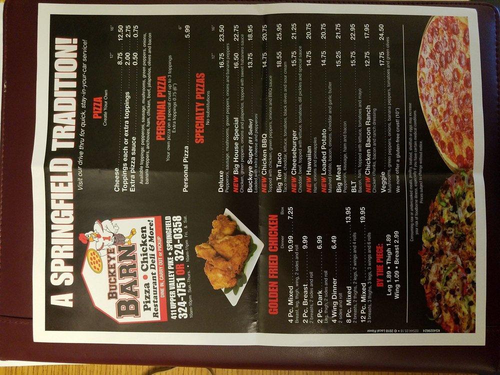 Menu at The Buckeye Barn, Springfield