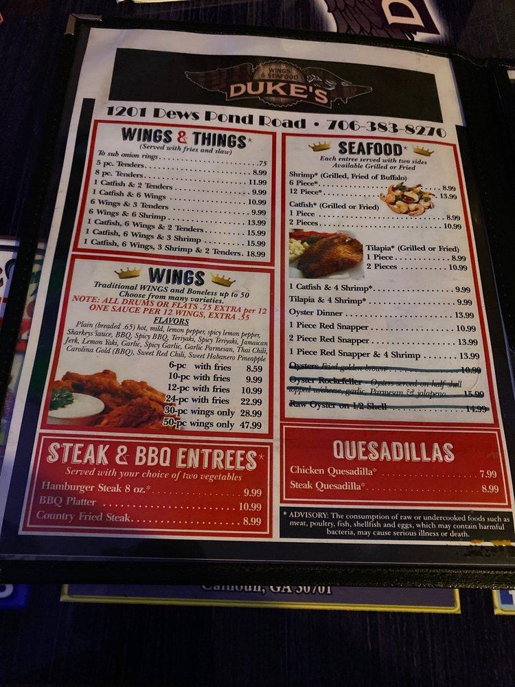 Menu at DUKE'S restaurant, Calhoun