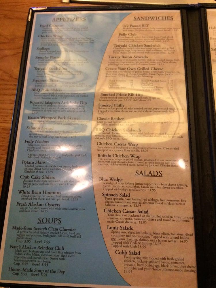 Menu at Seward's Folly Bar & Grill, Anchorage