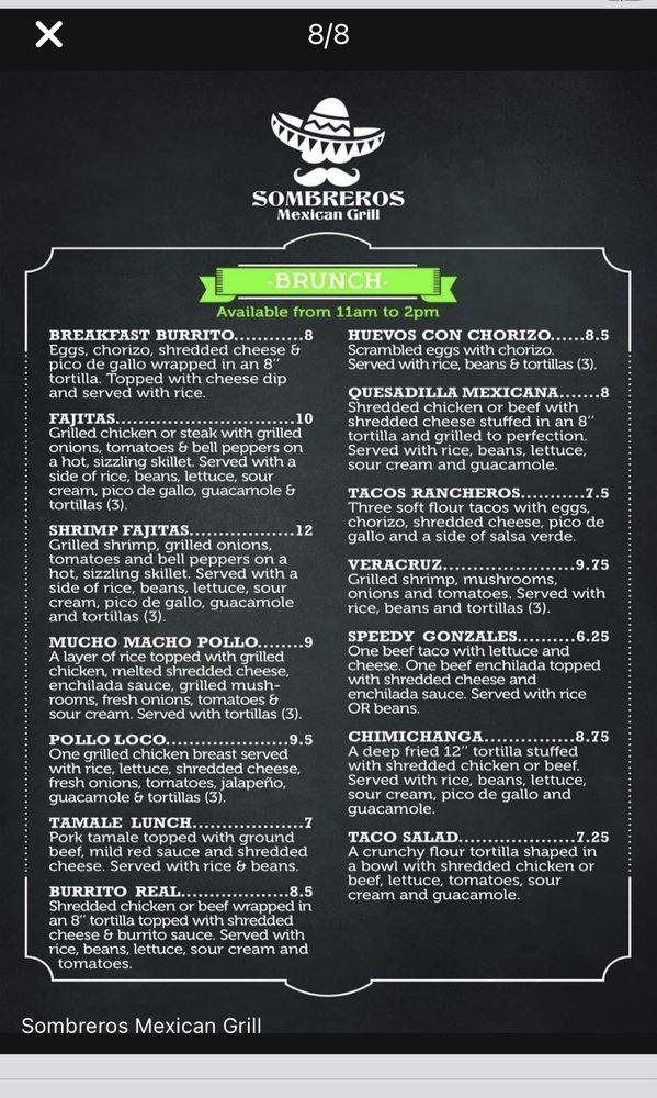 Menu at Sombreros Mexican Grill pub & bar, Crump