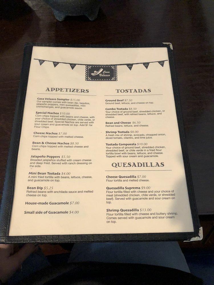 Menu at Casa Velasco Mexican Restaurant, Bass Lake