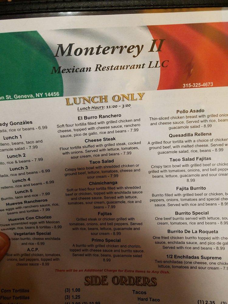 Menu at Monterrey Mexican Restaurant II, Geneva