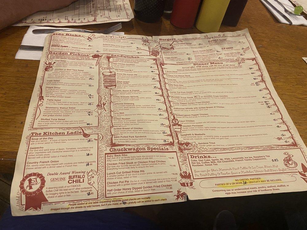 Menu at Handlebars Food & Saloon, Silverton