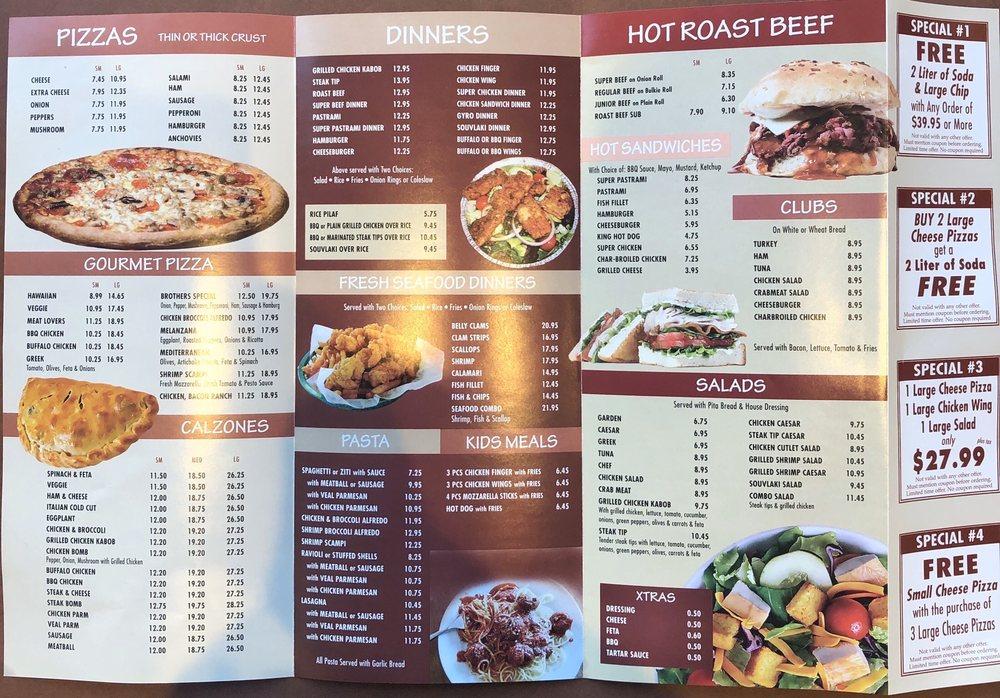 Menu at Brother's Roast Beef & Pizza restaurant, Brookline, 293 Cypress St