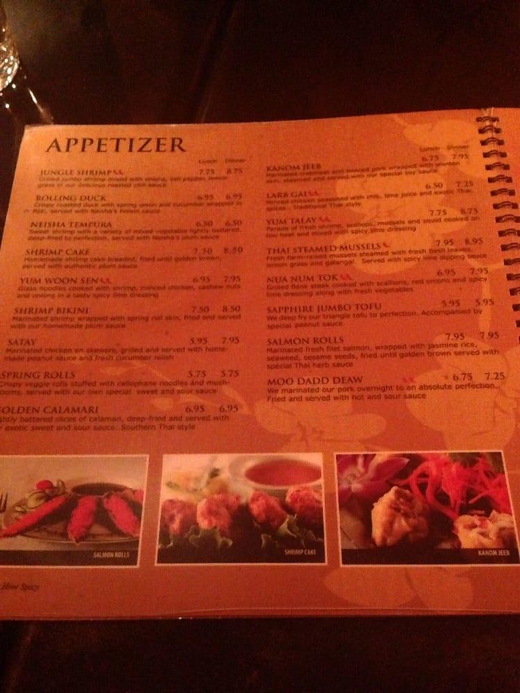 Menu at Neisha Thai pub & bar, Vienna, Leesburg Pike Ste 110