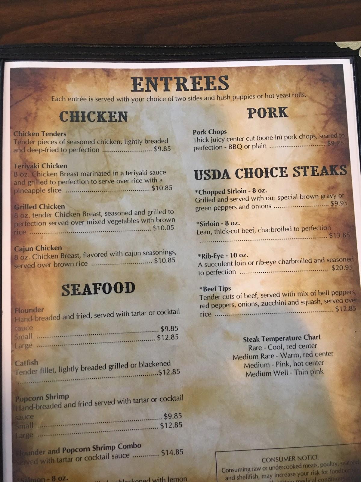 Menu at Cowboy Restaurant, Elkin