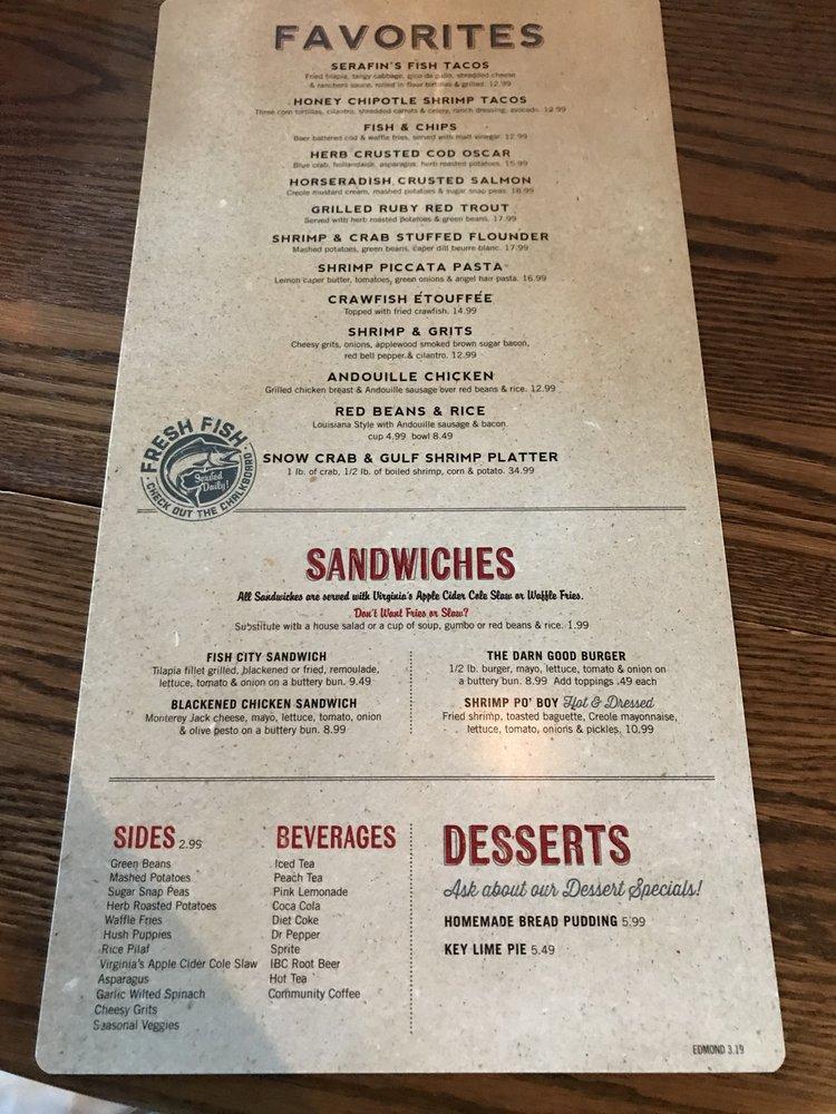 Menu at Fish City Grill restaurant, Edmond, 1389 E 15th St 104