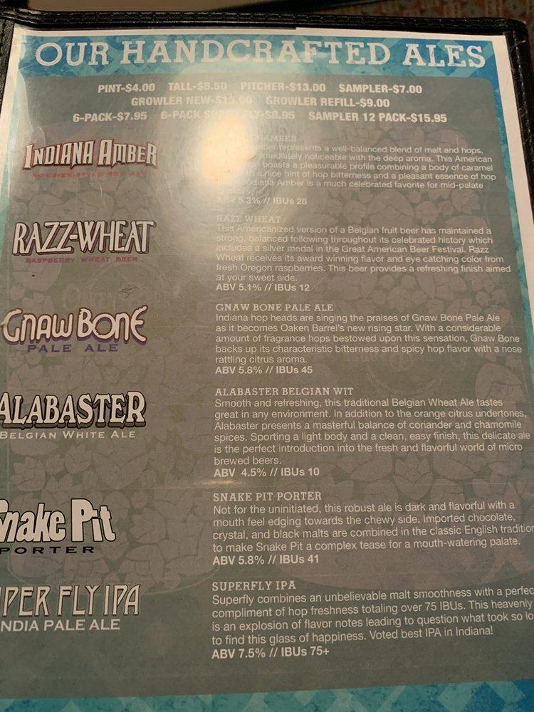 Menu at Oaken Barrel Brewing Company, Greenwood