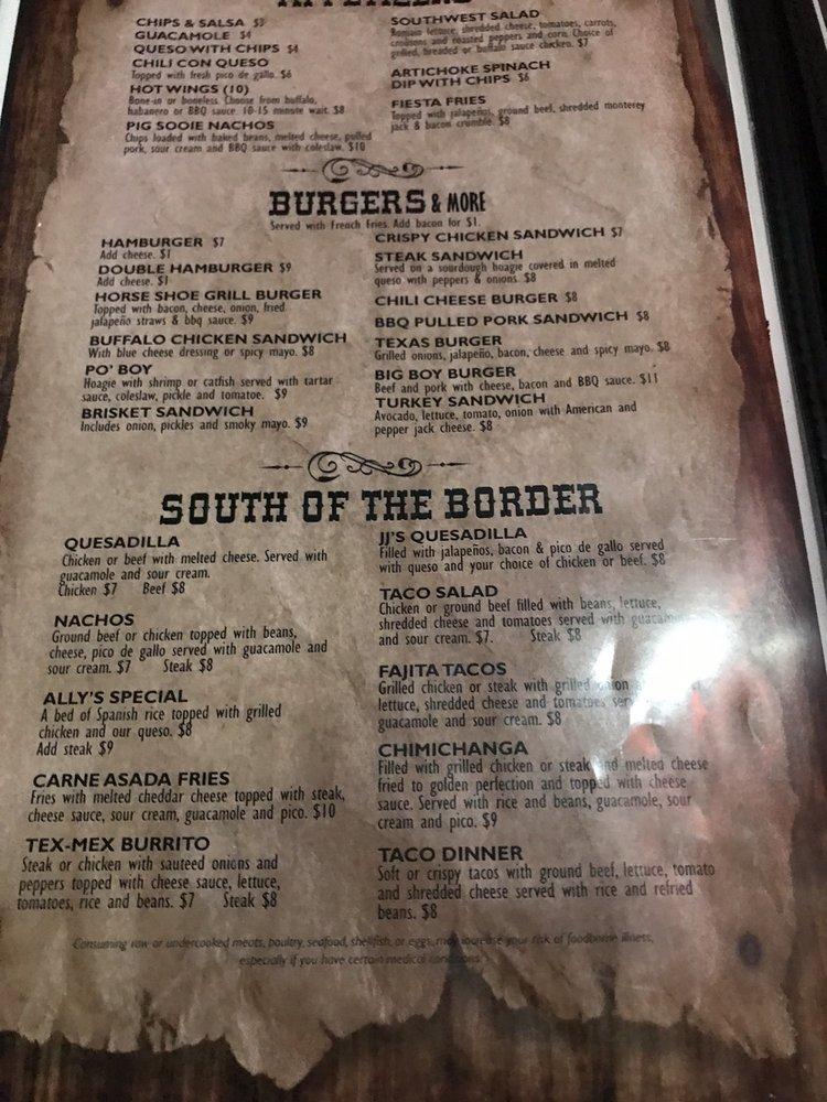 Menu at Horseshoe Grill restaurant, Berryville, 303 W Trimble Ave