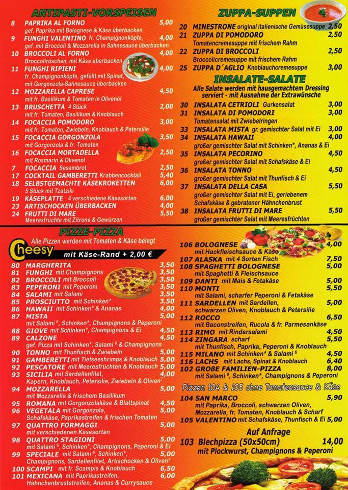 Menu at Valentino Pizza — Pasta — Burger Berlin, Berlin, Schichauweg 1