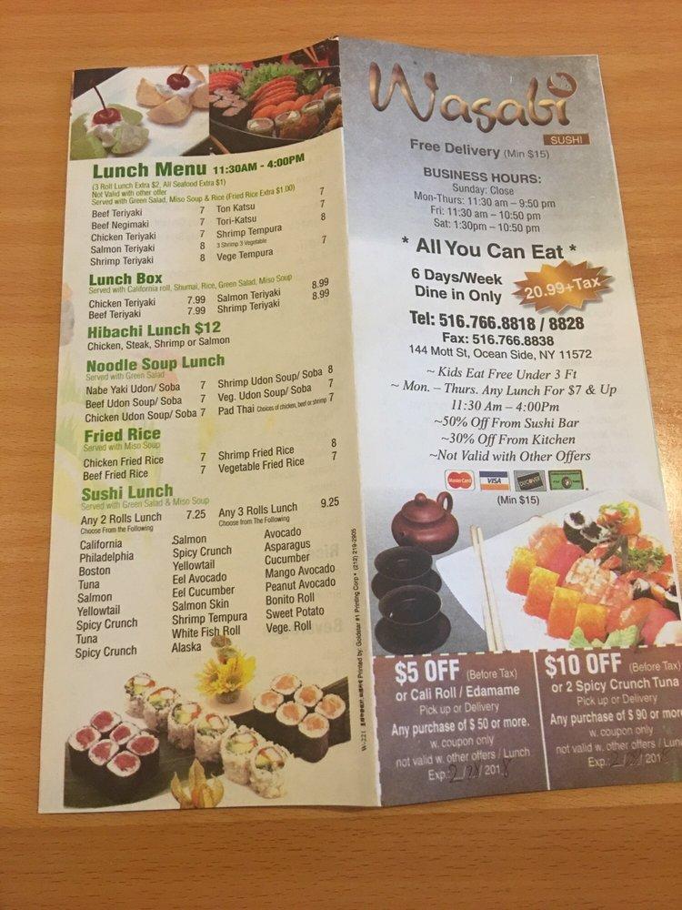 Menu at Wasabi restaurant, Oceanside, 144 Mott St