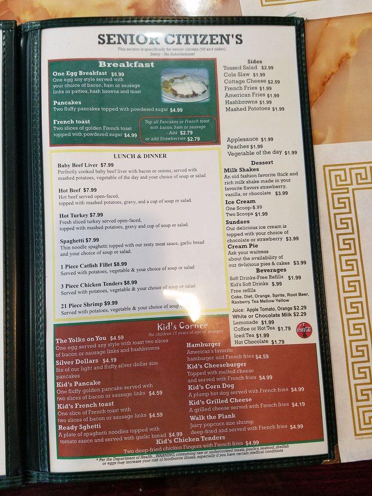 Menu at Joe's Pancake House restaurant, Lafayette