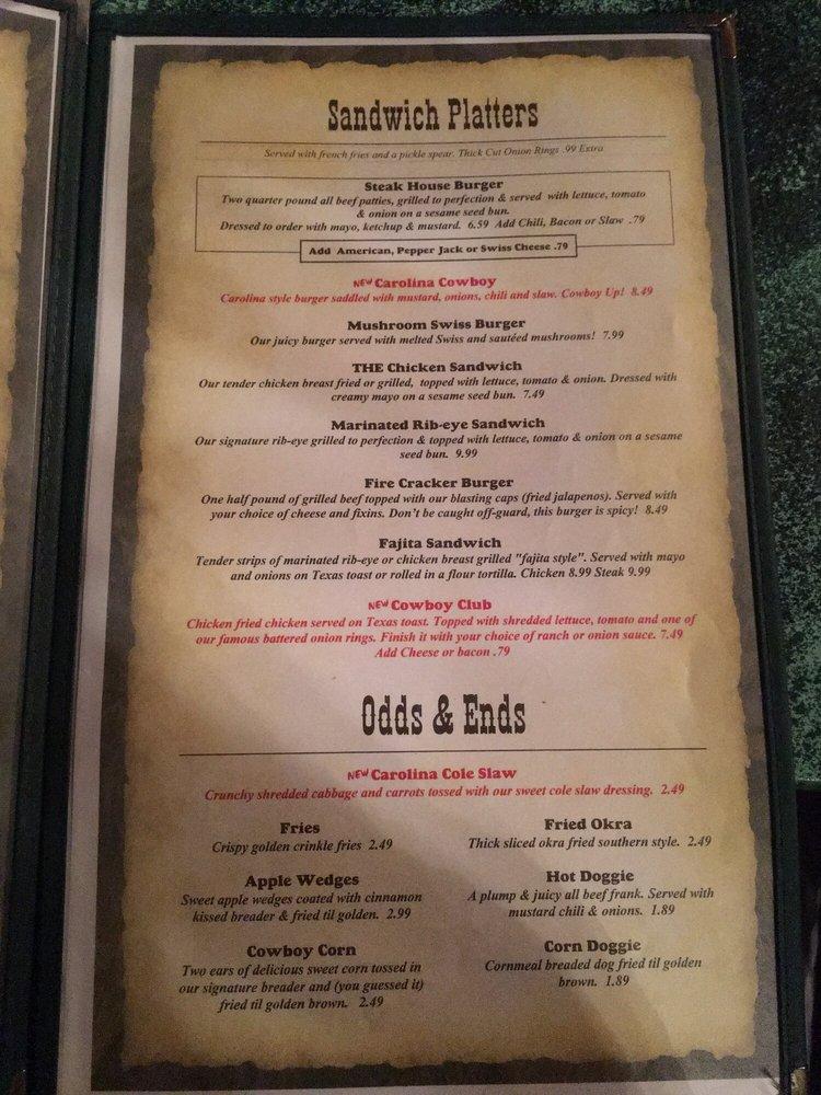 Menu at Deadwood steakhouse, Williamston