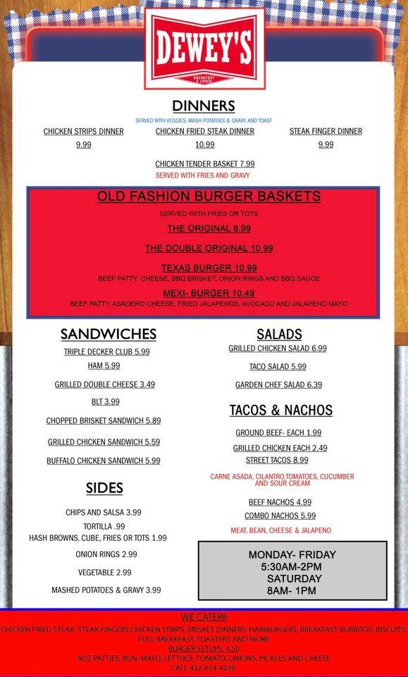 Menu at Dewey's Breakfast Shop restaurant, Odessa