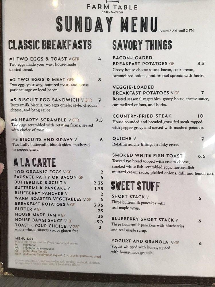 Menu at Farm Table Foundation restaurant, Amery