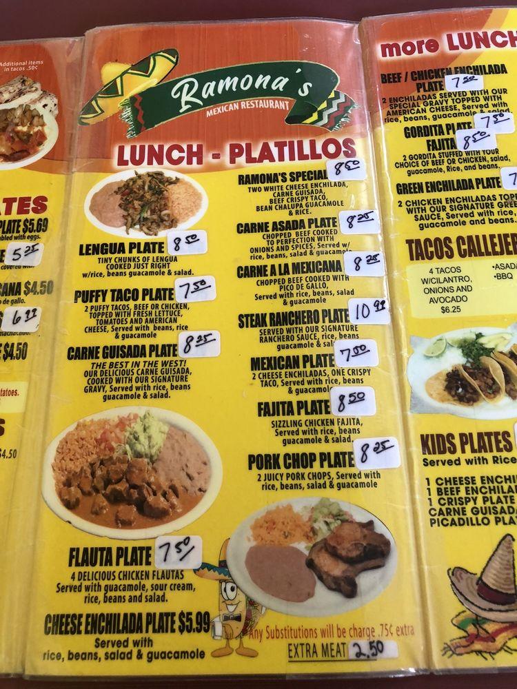 Menu at Ramona's Cafe # 1, San Antonio, 604 NW 24th St