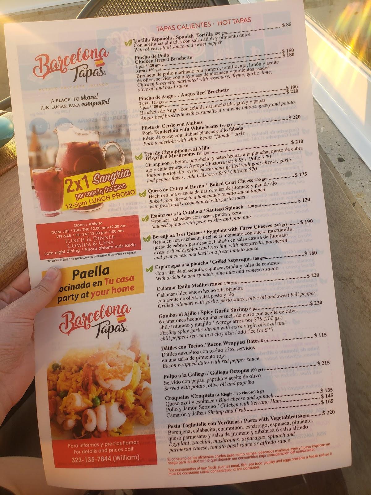 Menu at Restaurante Barcelona Tapas Puerto Vallarta, Puerto Vallarta