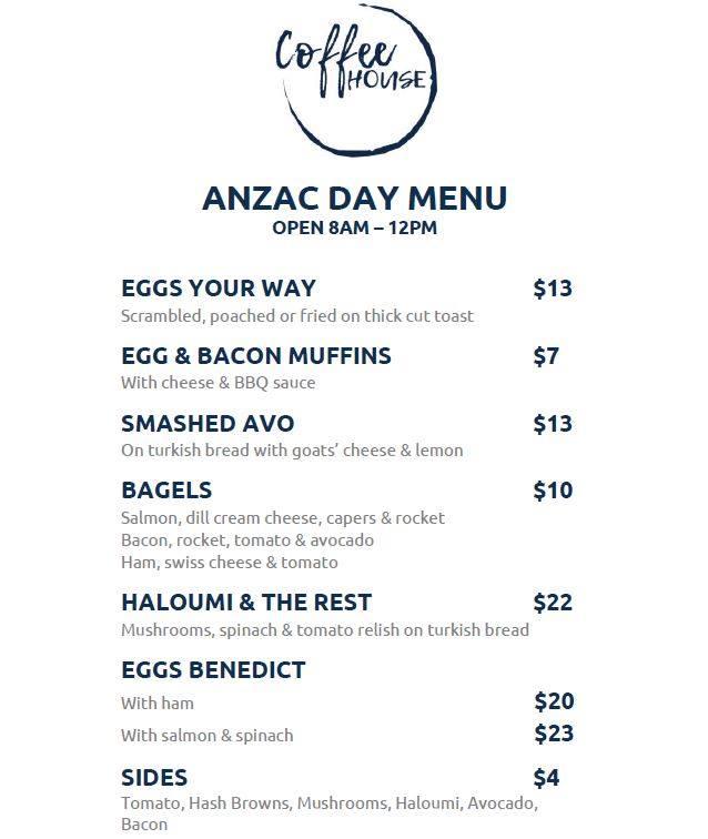 Menu at Coffee House Restaurant, Rockhampton City