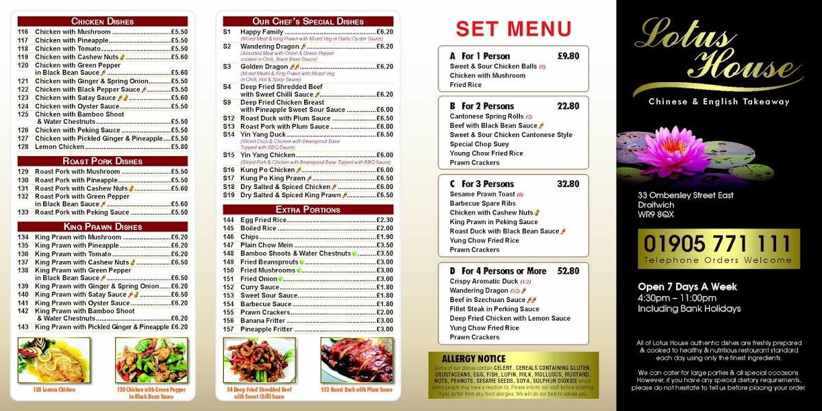 Menu at Lotus House restaurant, Droitwich Spa