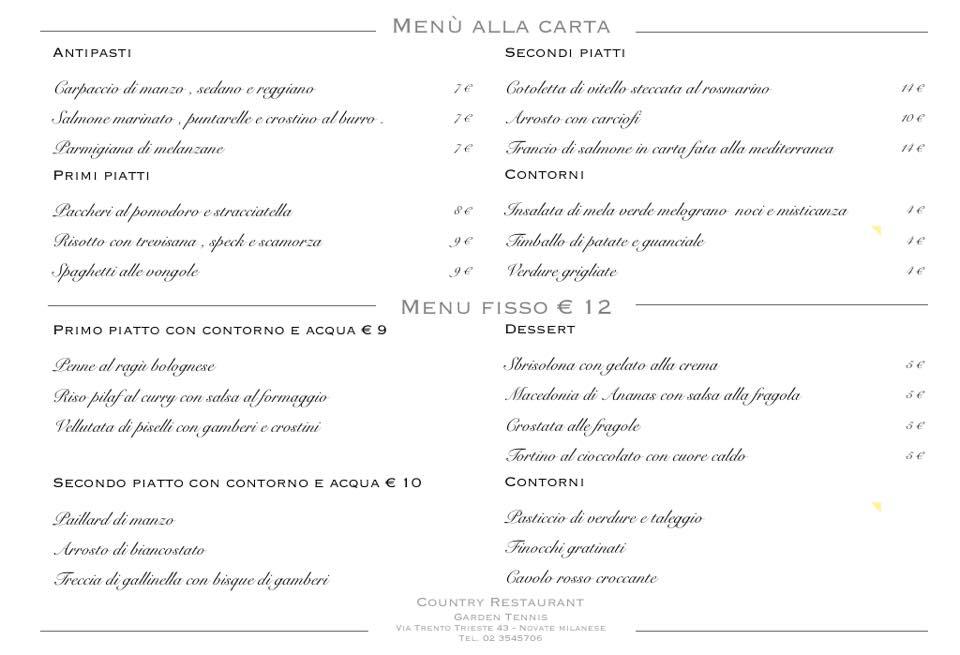 Menu di Country Restaurant 