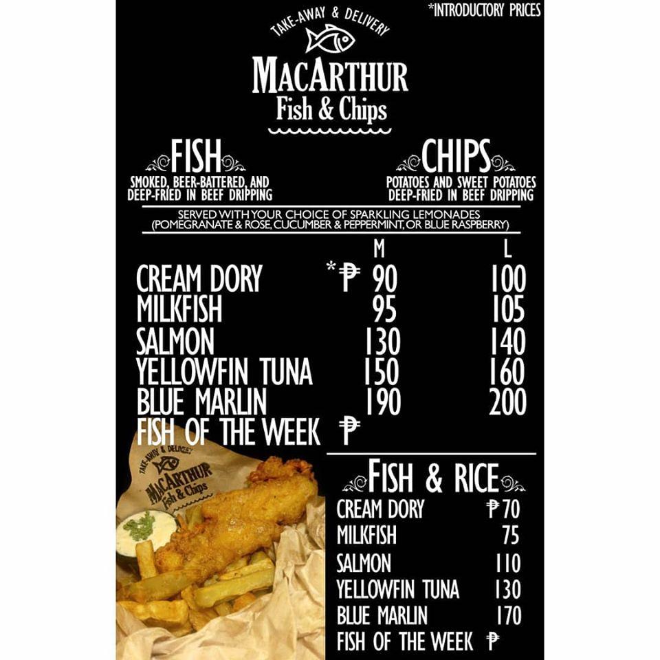 Menu at MacArthur Fish & Chips restaurant, Iloilo City