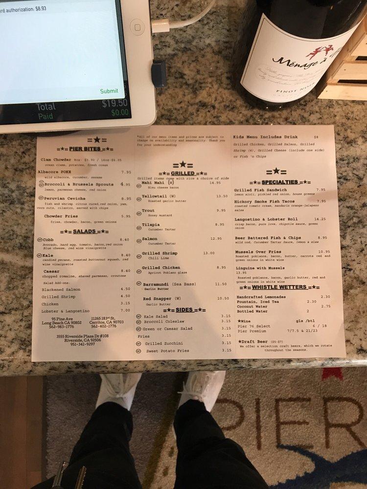 Menu at Pier 76 Fish Grill restaurant, Riverside