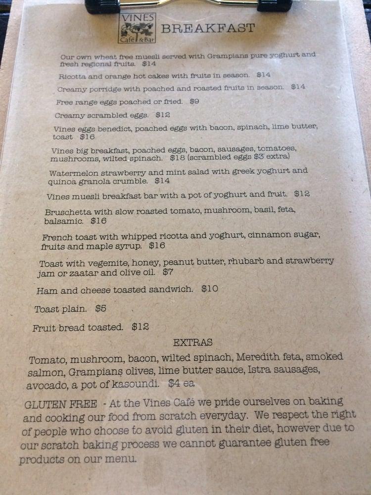 Carta de Vines Cafe & Bar, Ararat, 74 Barkly St