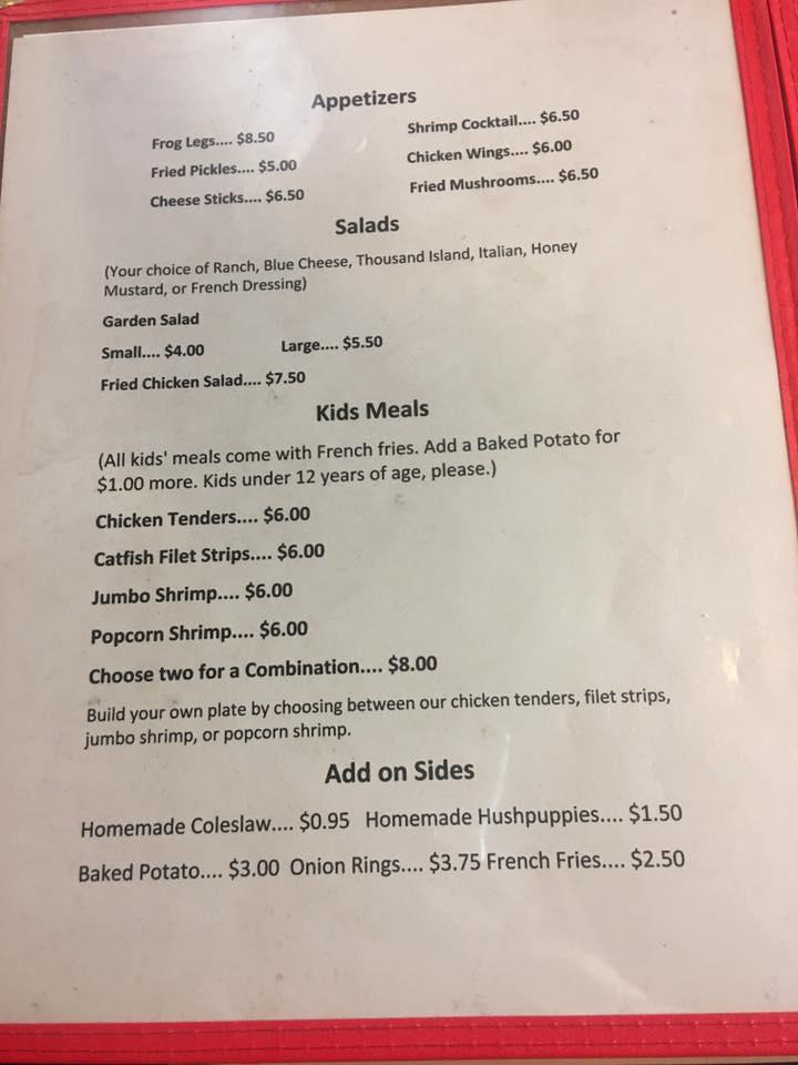 Menu at Riverside Catfish House restaurant, Chattanooga