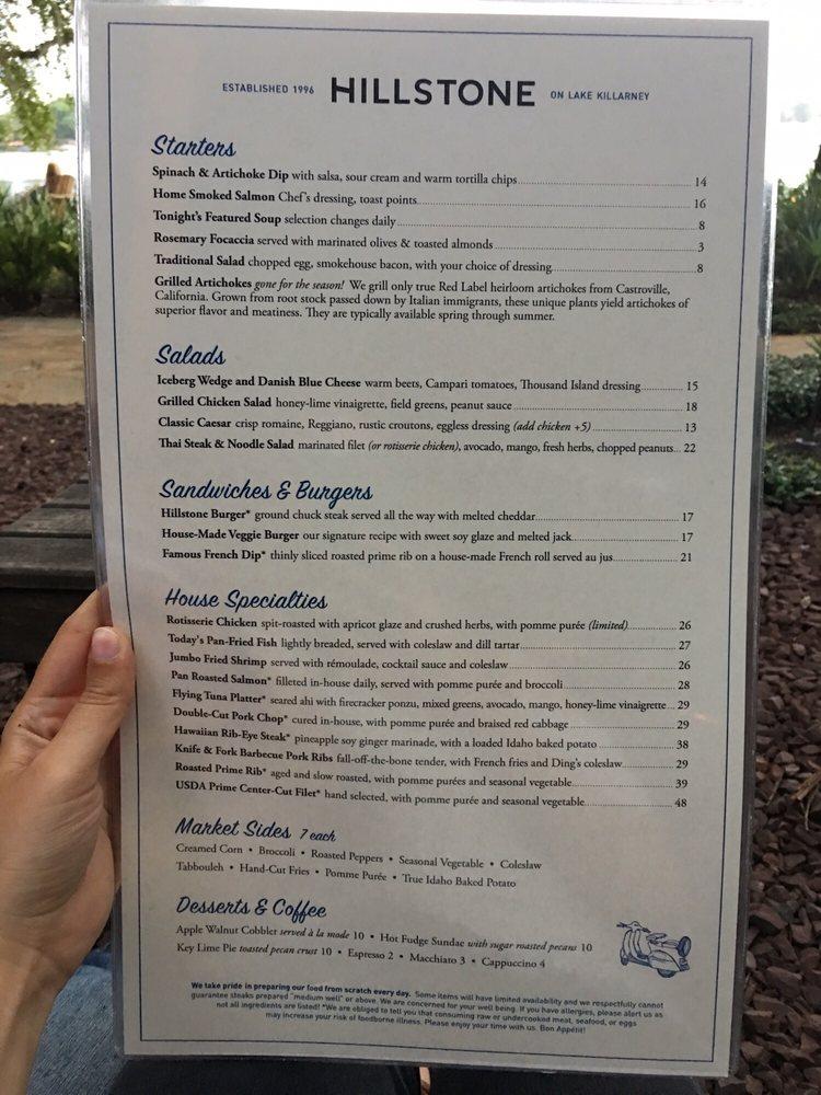 Menu at Hillstone Restaurant, Winter Park