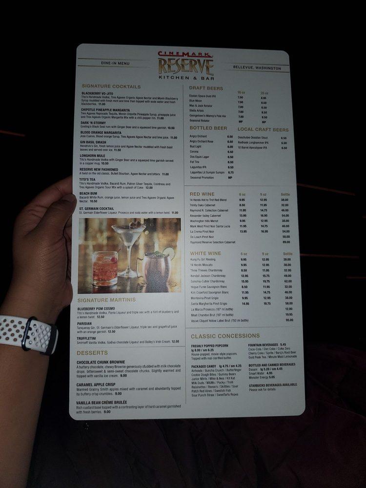 Menu at Cinemark Reserve Lincoln Square — DineIn 21+ pub & bar, Bellevue